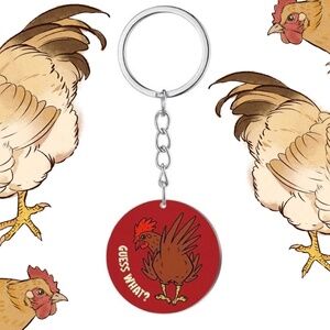 Guess What? Chicken Butt! Novelty Chicken Keychain | Funny Gifts